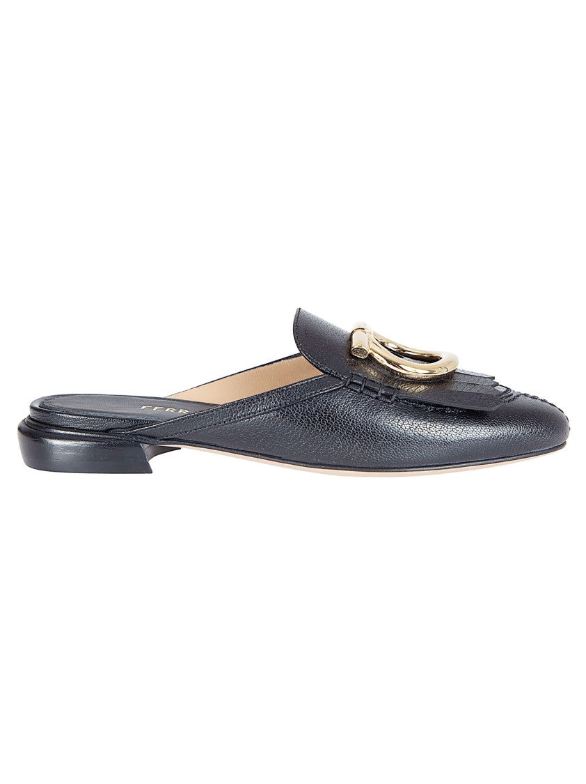 Ferragamo Textured Leather Sandals With Gold-Tone Buckle Detail