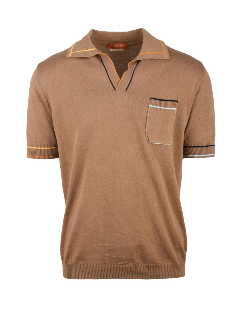 Daniele Fiesoli Brown Knitted Cotton Contrast-Trim Polo Shirt