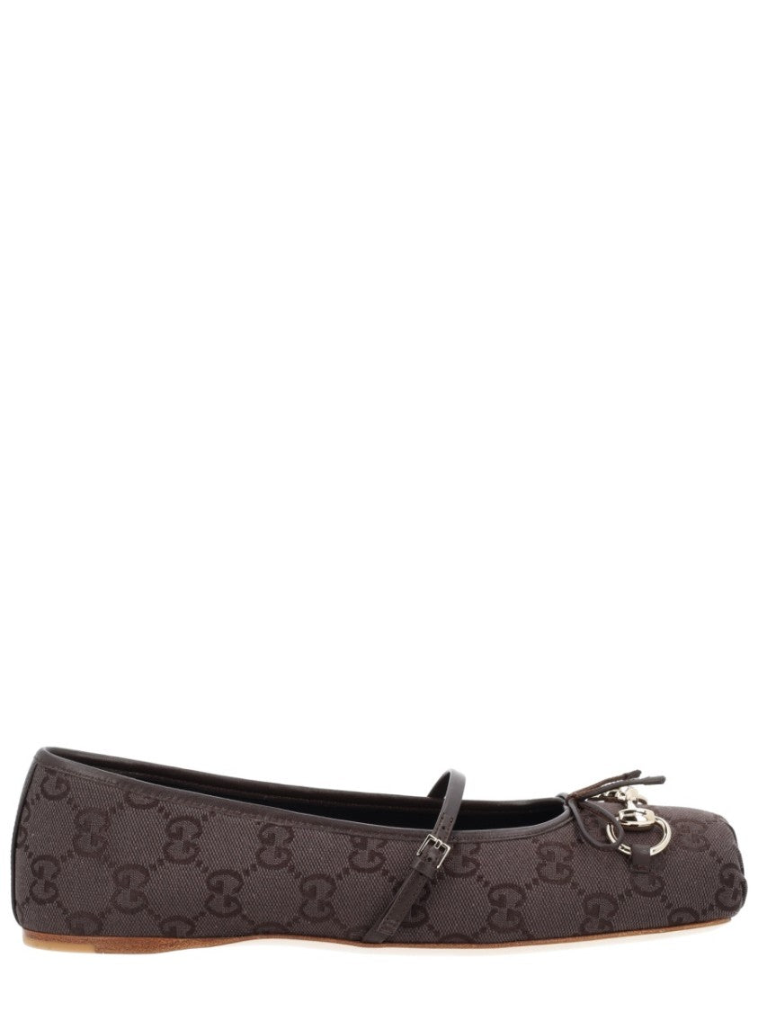 Gucci Monogram Canvas Square-Toe Ballet Flats