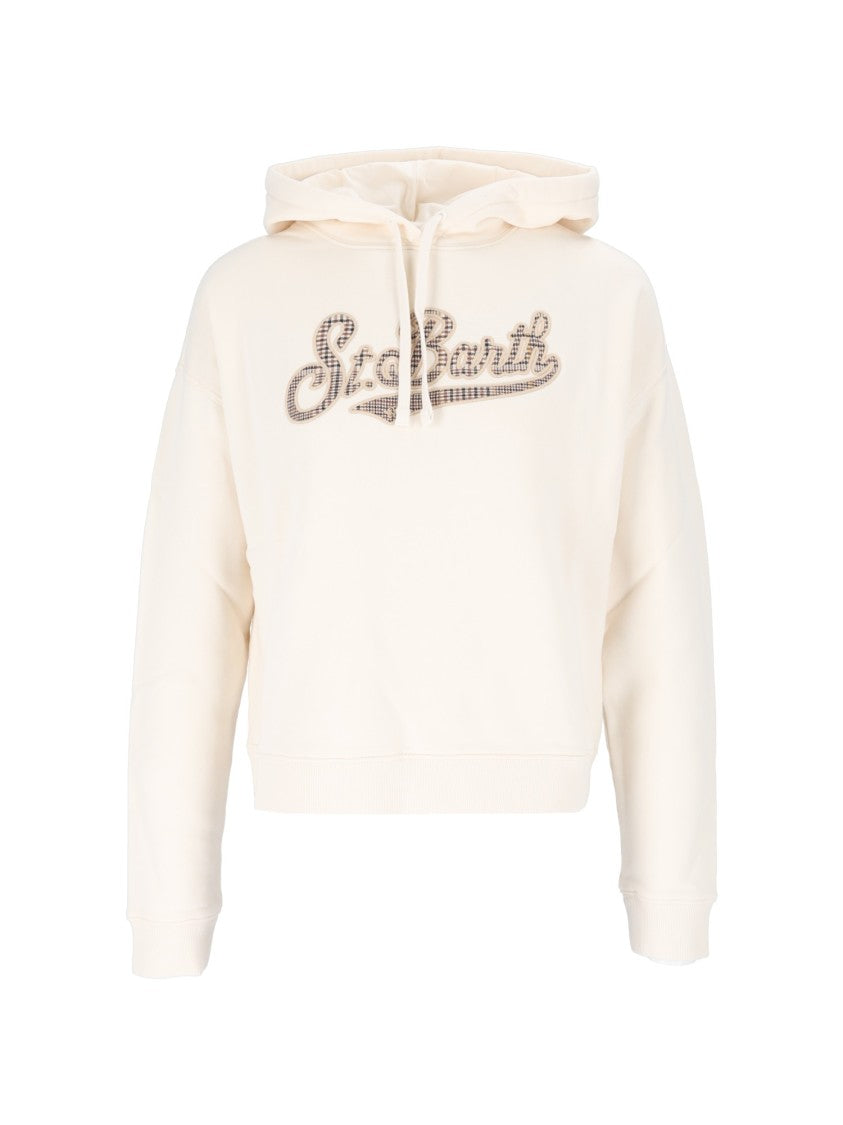 Mc2 Saint Barth Mindy Tartan Embroidered Logo Cropped Hoodie