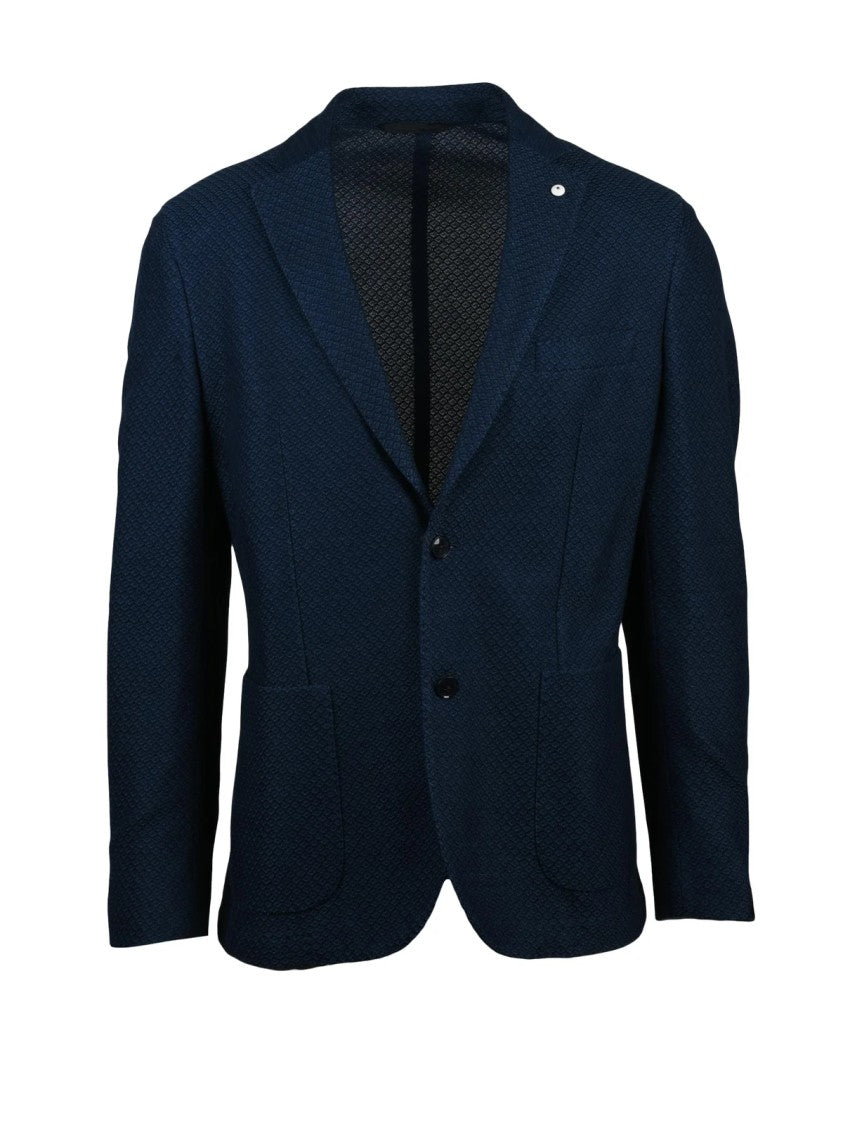 L.B.M. 1911 Fitted Night Blue Blazer With Textured Fabric And Tailored Silhouette
