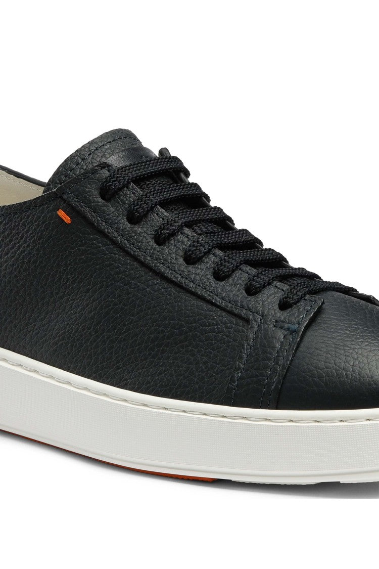 Santoni White Pebbled Leather Sneakers