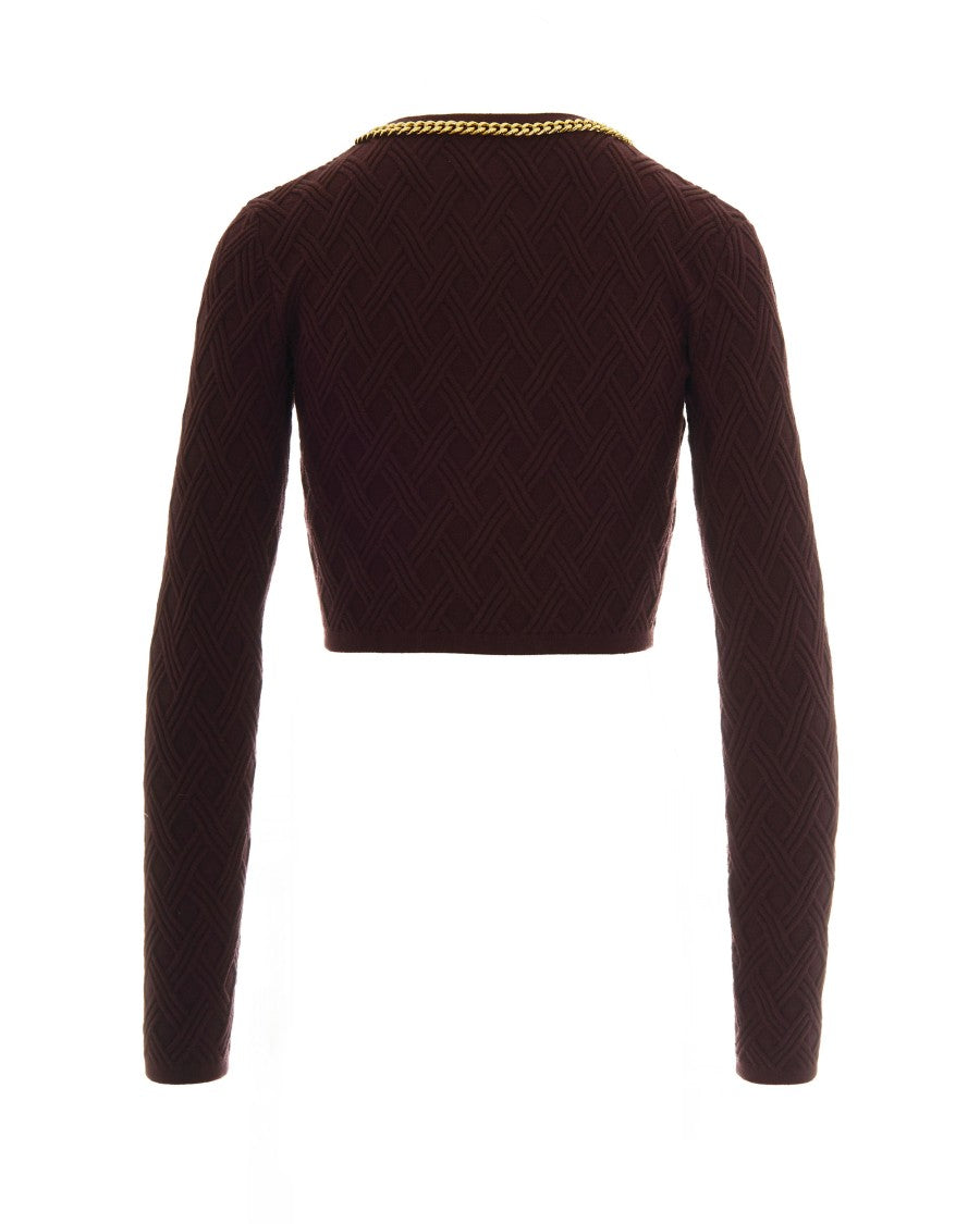 Elisabetta Franchi Diamond Knit Cardigan With Jewel Detail – Bordeaux
