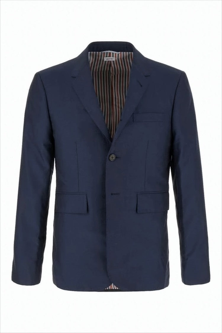 Thom Browne Tailored Deep Navy Wool Blazer With Classic Notch Lapel