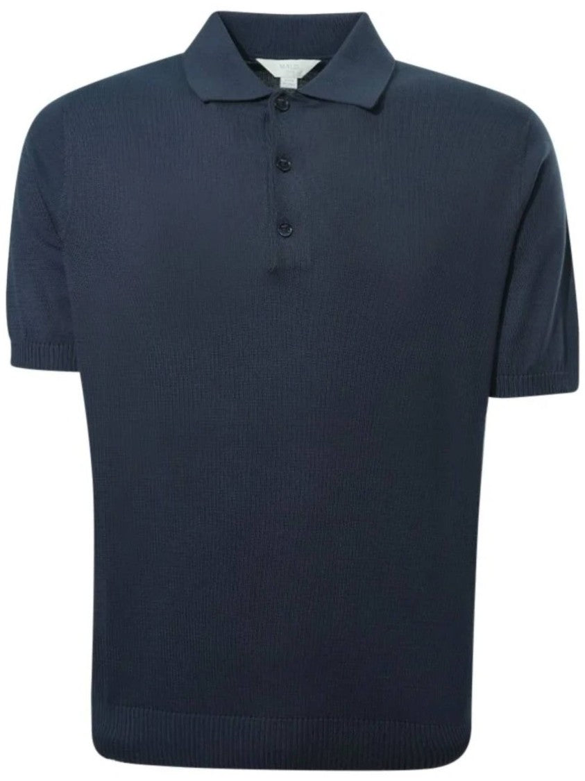 Malo Blue Polo Short-Sleeve Ribbed Cotton Polo