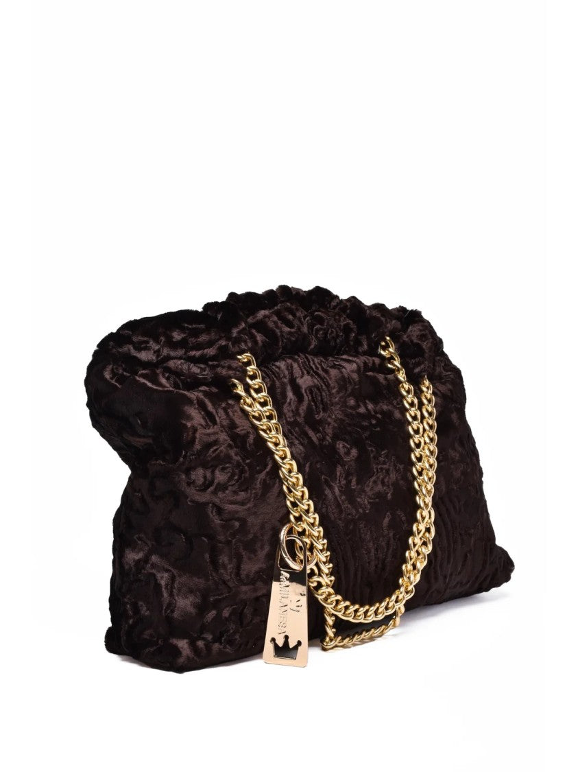 La Milanesa Brown Cotton Plush Shoulder Bag