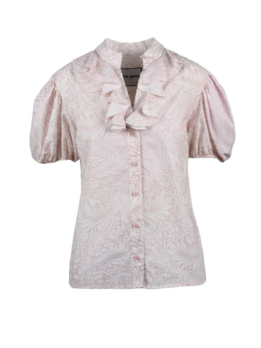 The Abito Pink/White Striped Puffed-Sleeve Cotton Blouse