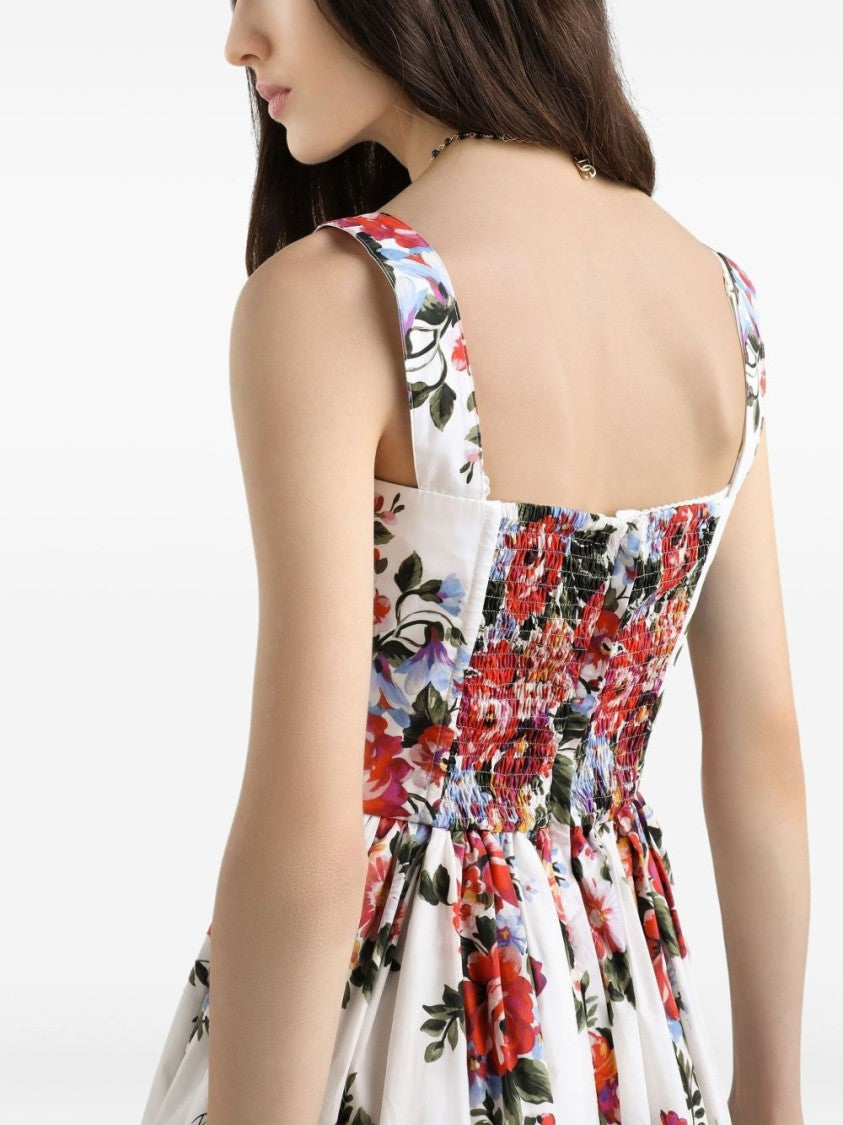 Dolce & Gabbana Floral Midi Dress With Fitted Bodice And Gathered Skirt