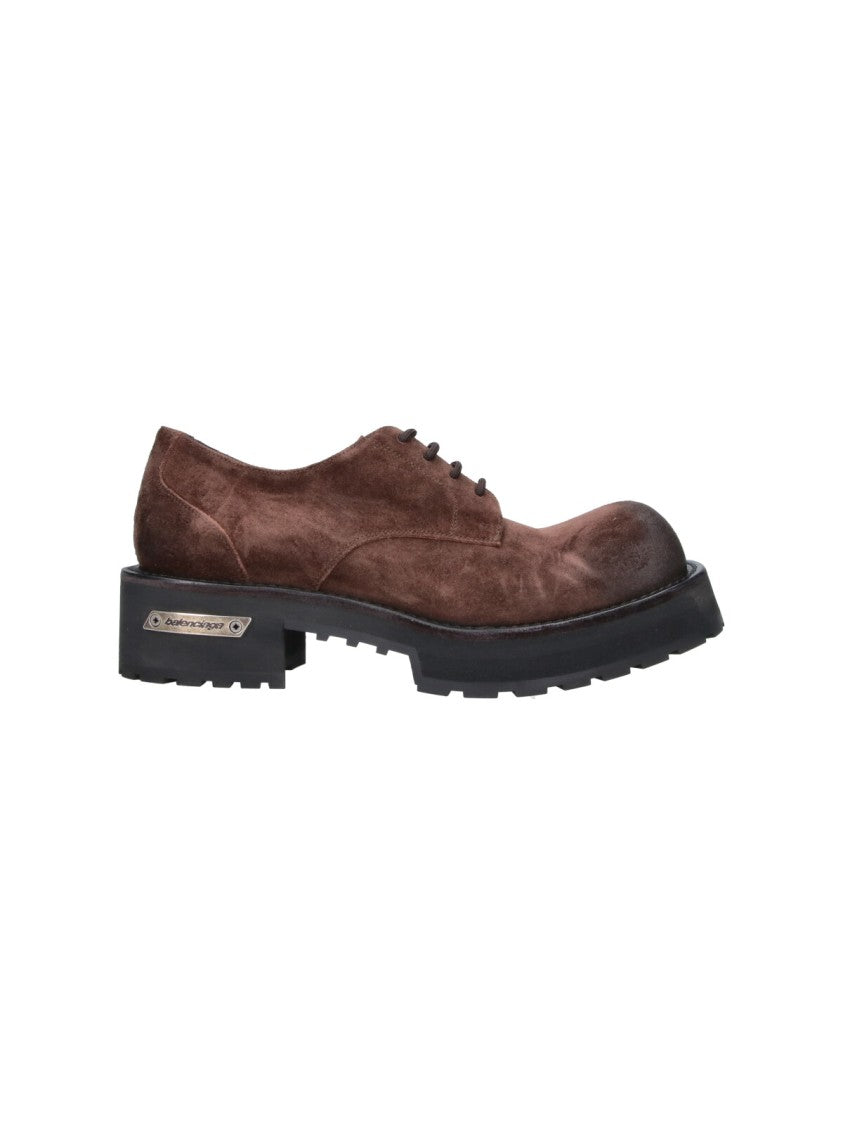 Balenciaga Brown Distressed Suede Elevated-Toe Derby Shoes