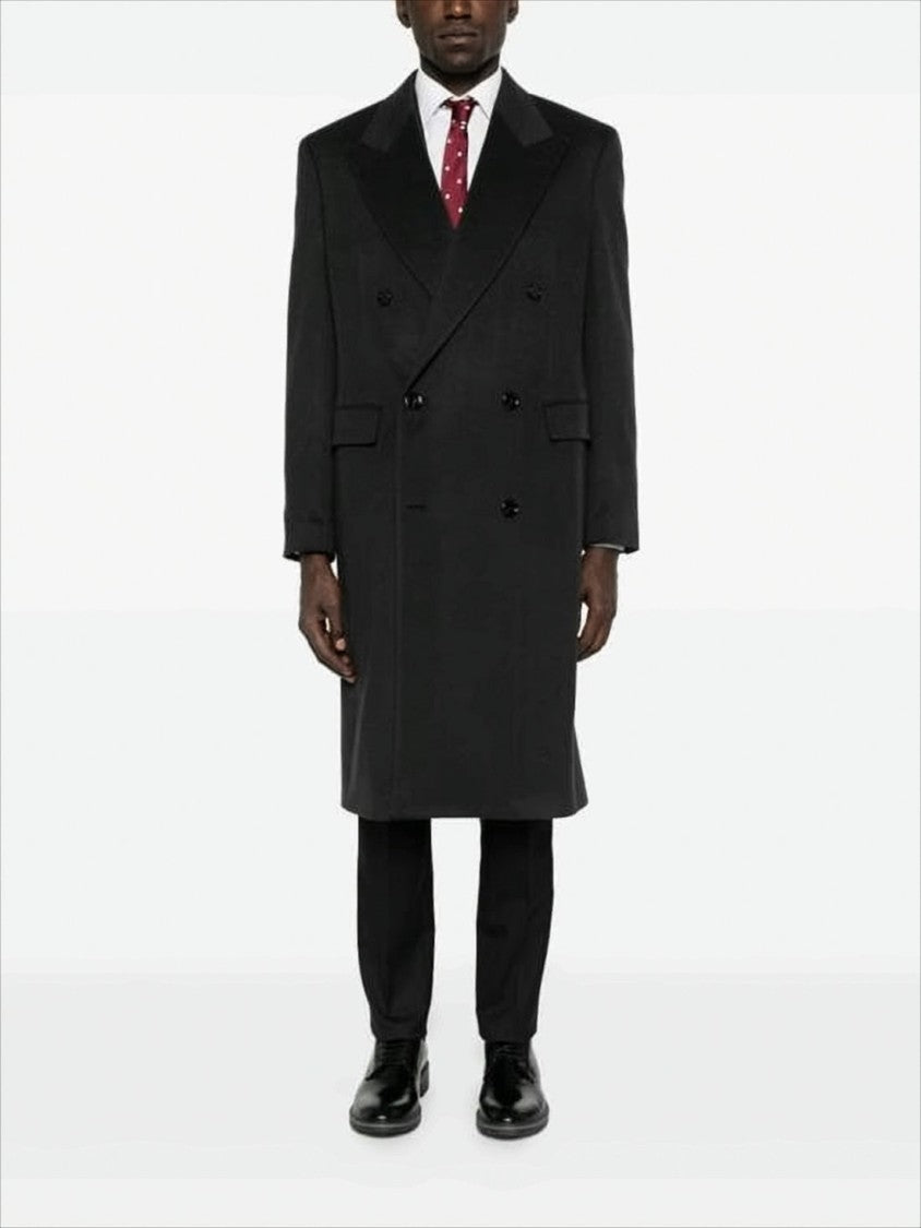 Lardini Double-Breasted Black Cashmere Blend Coat