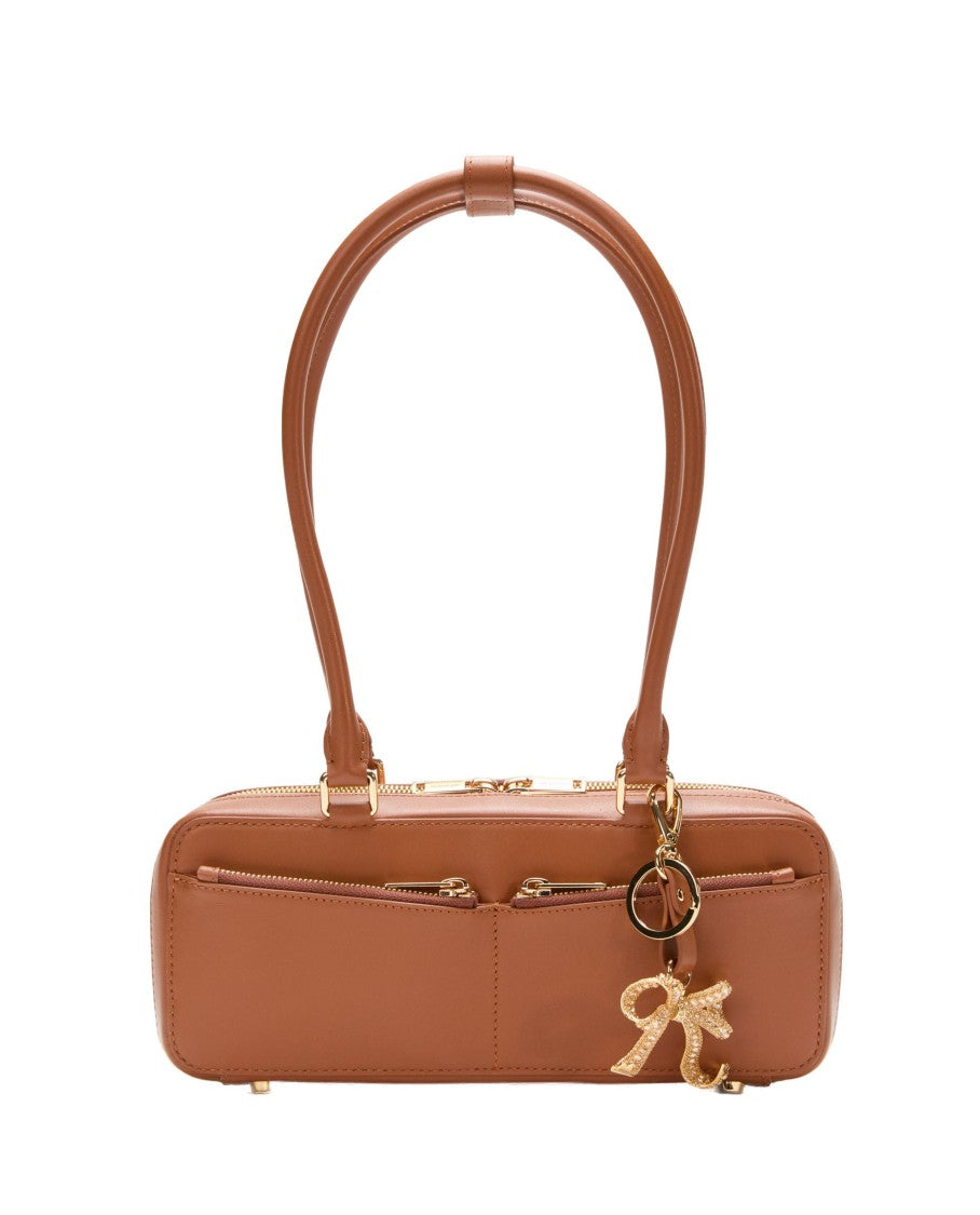 Self-Portrait Tan Leather Baguette Shoulder Bag With Charm