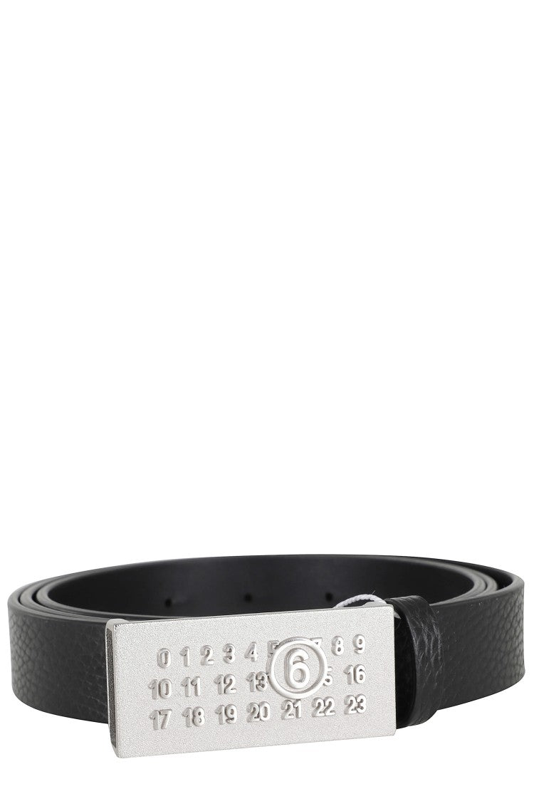 Mm6 By Maison Margiela Black Numeric Logo-Buckle Calfskin Leather Belt