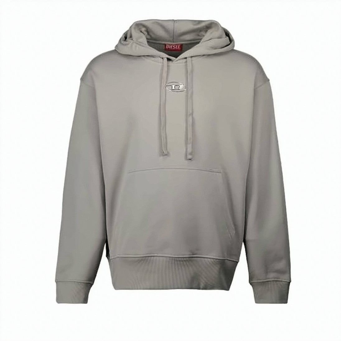 Diesel Relaxed-Fit Grey Hoodie With Adjustable Drawstring And Metallic Emblem