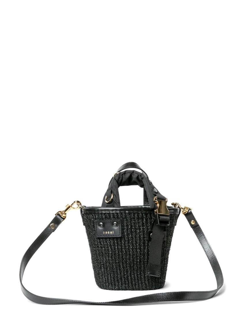 Sacai Hybrid Marche Micro Black Leather Handbag