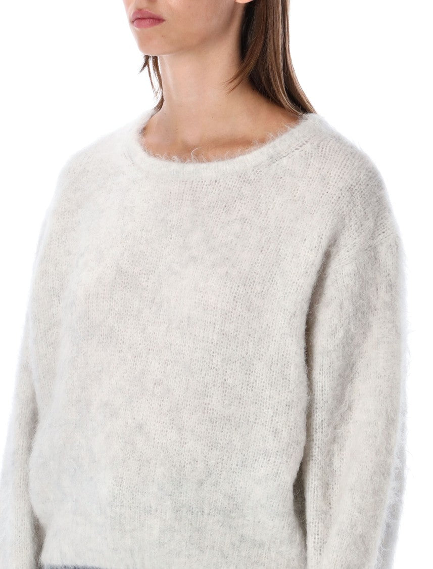 American Vintage Textured White Knit Sweater With Rounded Silhouette