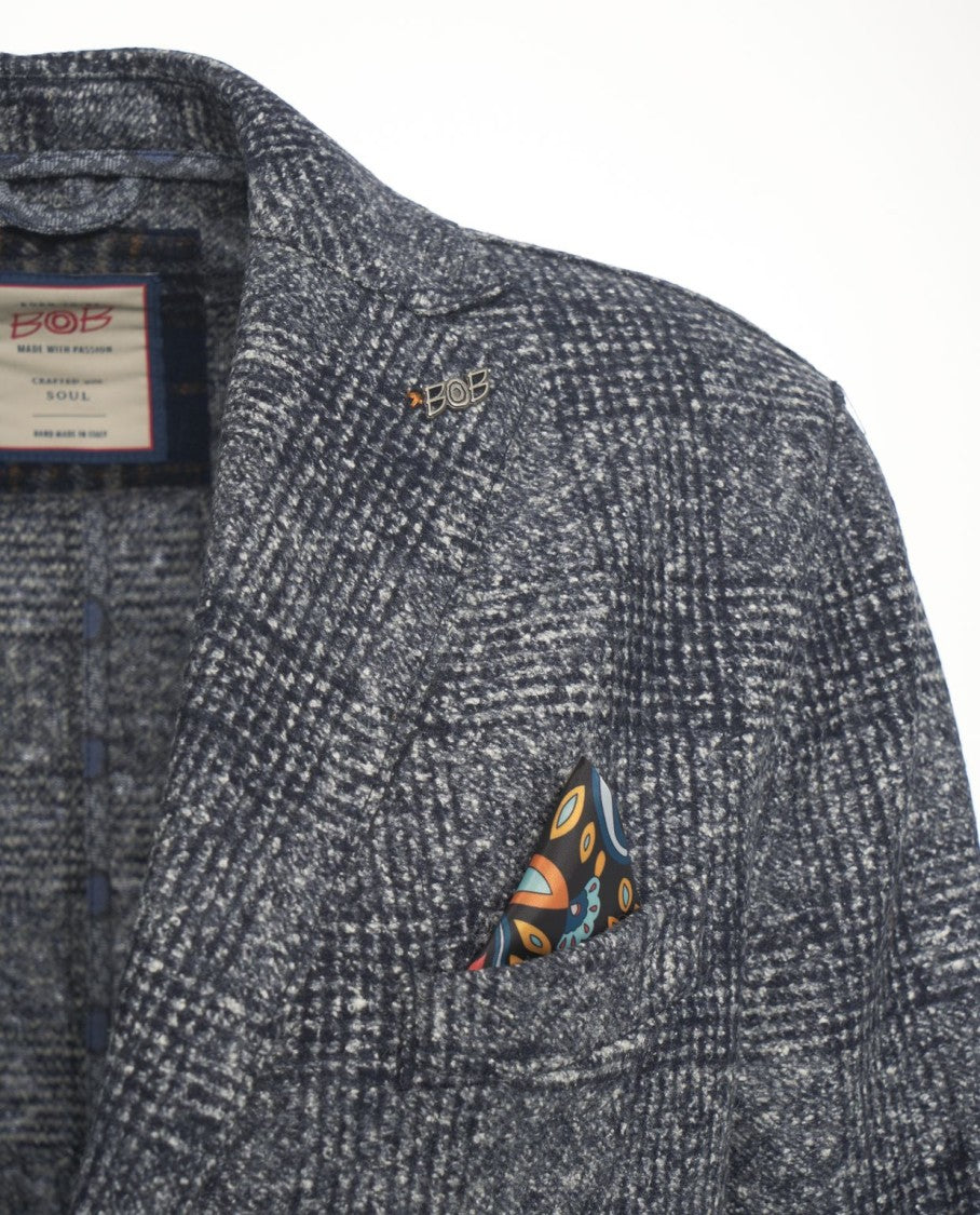 Bob Textured Grey Single-Breasted Blazer With Tailored Fit