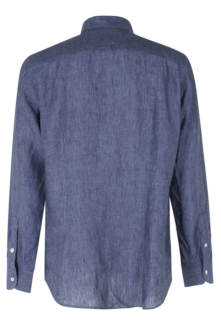 Seventy Blue Rounded Hem Buttoned Linen Shirt