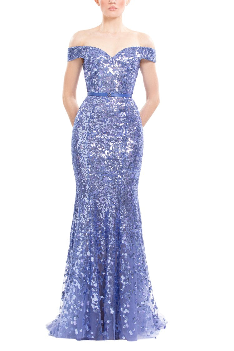 Saiid Kobeisy Off-Shoulder Sequin Embroidered Long Dress