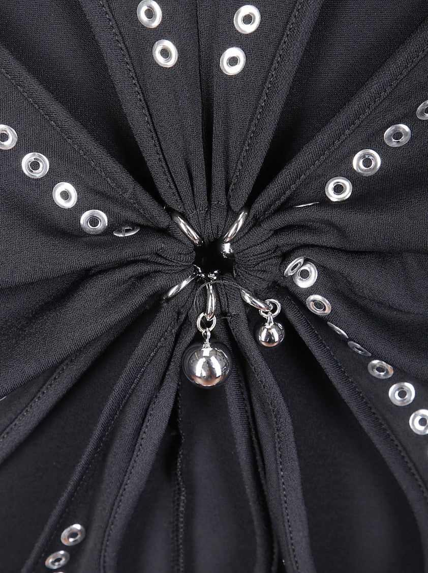 Paco Rabanne Long-Sleeved Black Maxi Dress With Eyelet Detailing