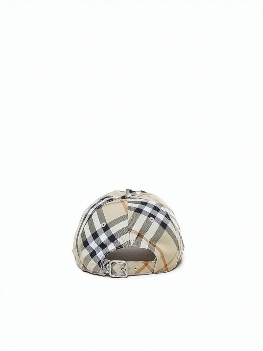 Burberry Beige Plaid Baseball Cap With Curved Brim