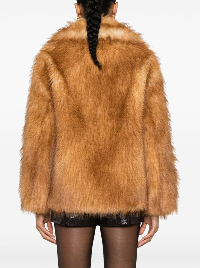 Stand Studio Plush Faux Fur Coat With Wide Collar