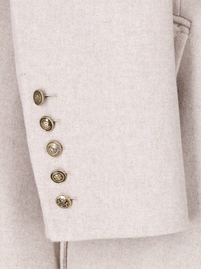 Ermanno Scervino Cream Double-Breasted Wool-Blend Coat
