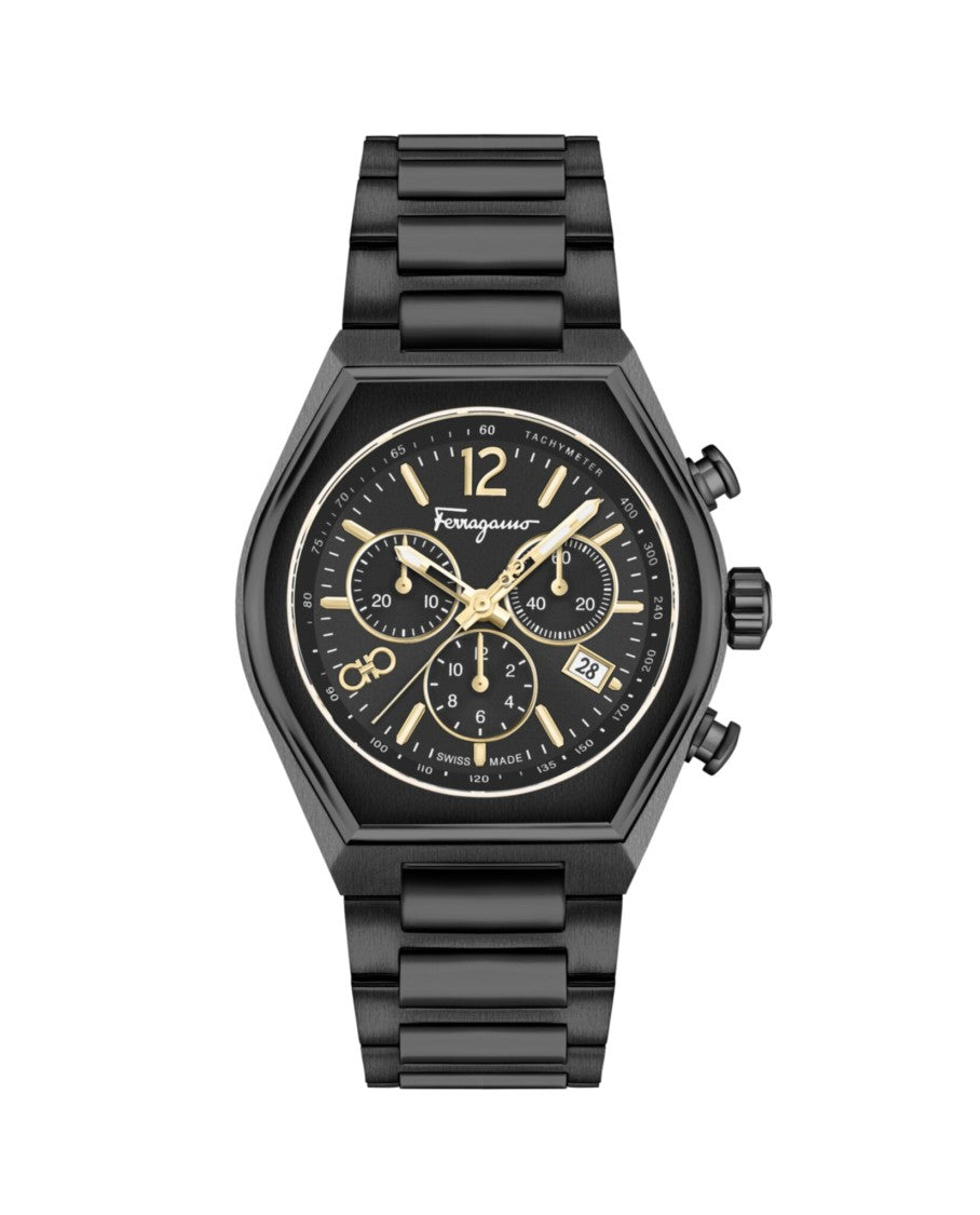 Ferragamo Tonneau Chrono Bracelet Watch With Octagonal Case