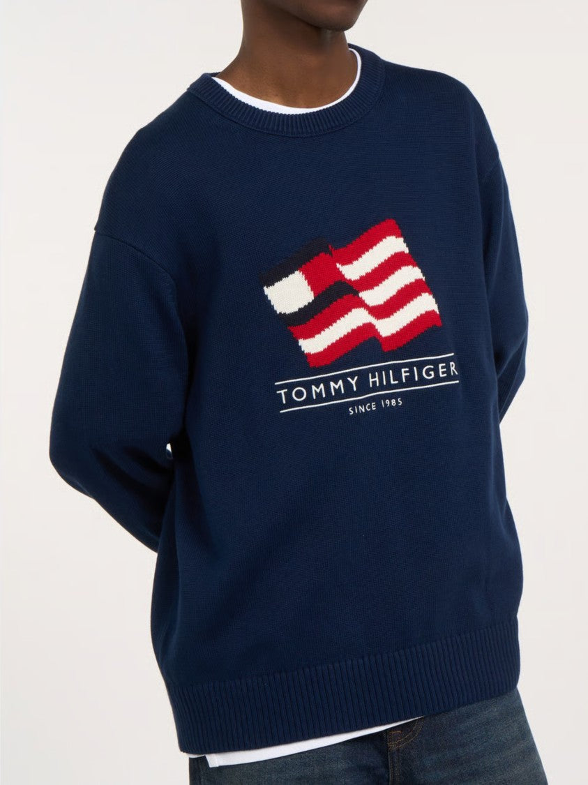 Tommy Hilfiger Classic Fit Crew Neck Sweater With Bold Graphic Design