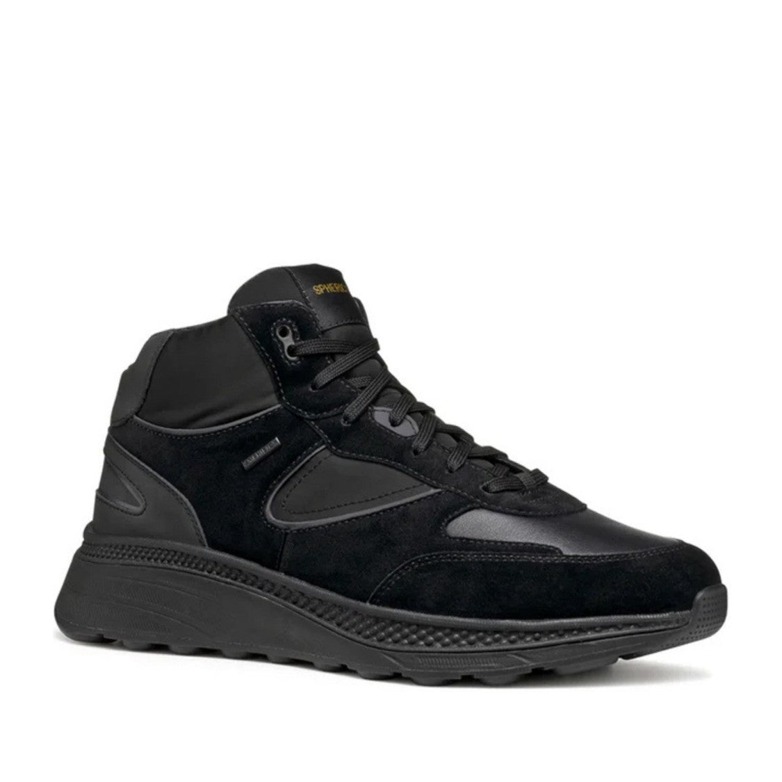 Geox Spherica Actif Black Mid-Top Suede Sneakers