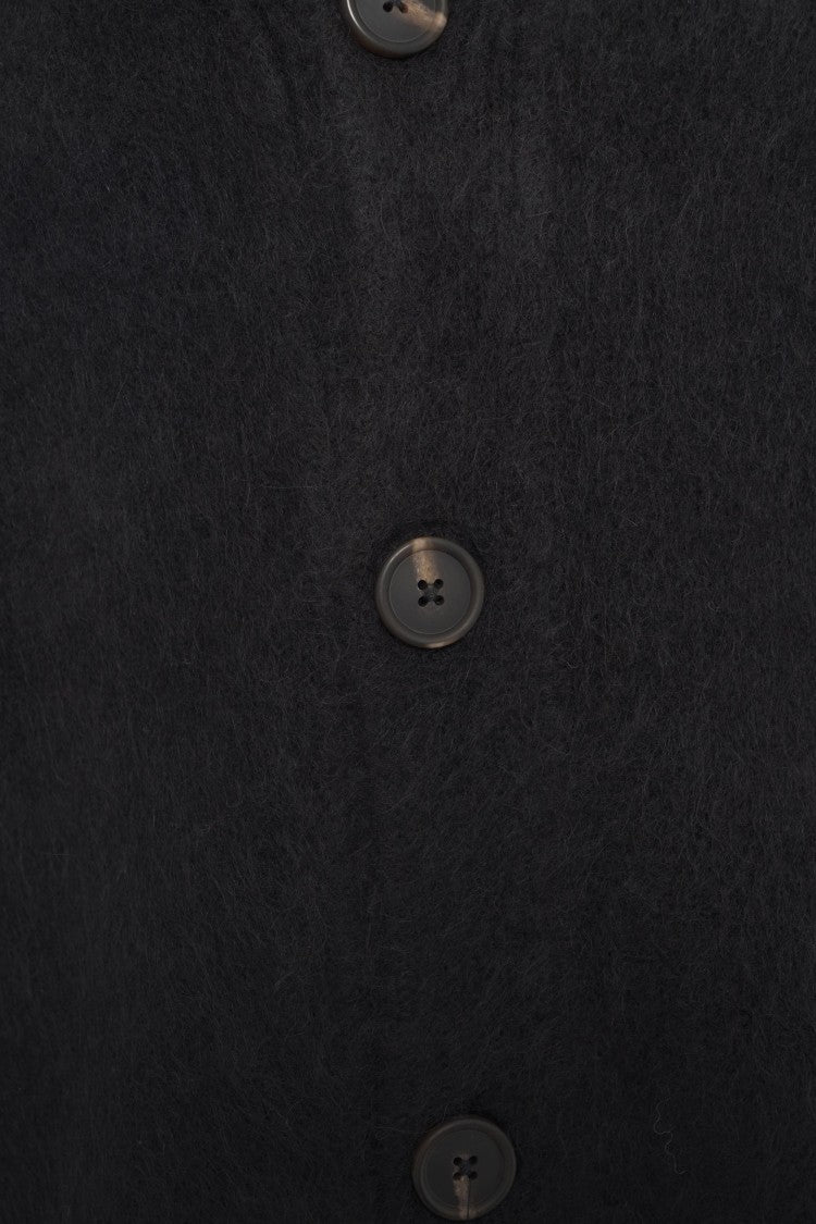 Soft Goat Alpaca Knit Cardigan With V-Neck And Ribbed Details