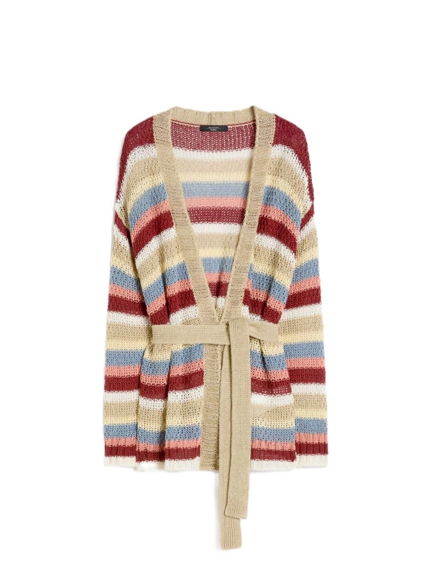 Max Mara Horizontal Stripe Knit Cardigan With Matching Belt
