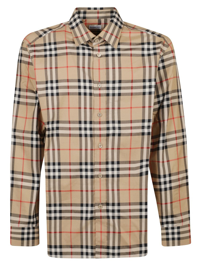 Burberry Beige Plaid Button-Down Shirt