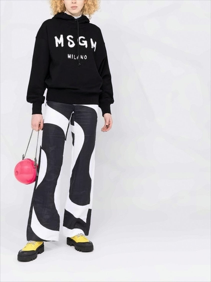 Msgm Relaxed Fit Black Hoodie With Bold Lettering