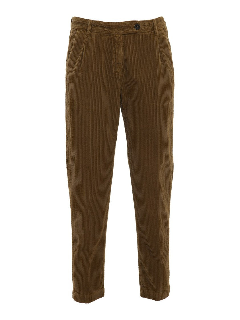 Massimo Alba Light Brown Corduroy Pants With Waist Strap