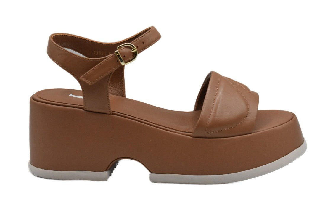 Jeannot Brown Leather Sandals With Adjustable Ankle Strap And Platform Sole