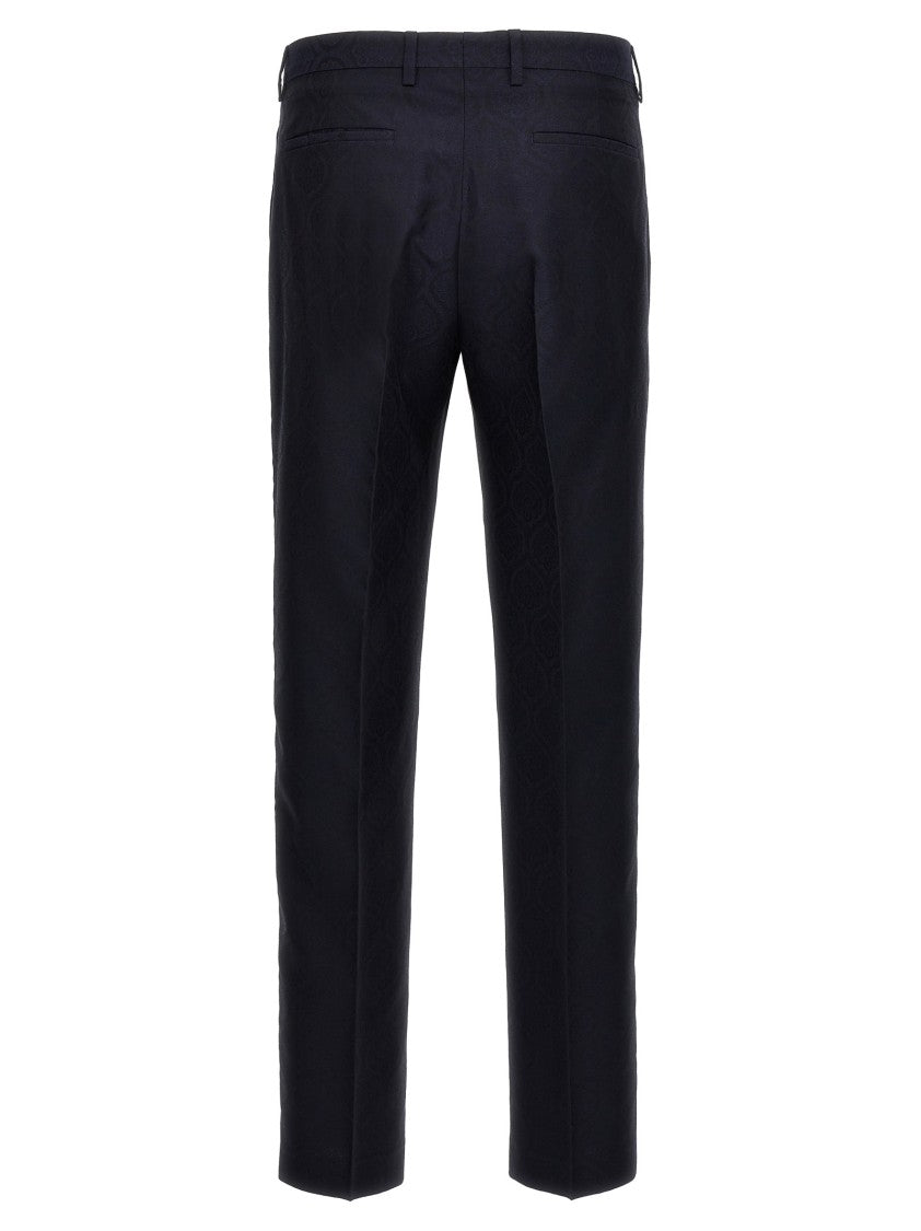 Etro Black Jacquard Pants With Pressed Pleats And Slim Fit