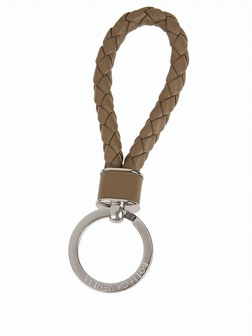 Bottega Veneta Braided Lambskin Leather Keyring With Polished Metal Ring