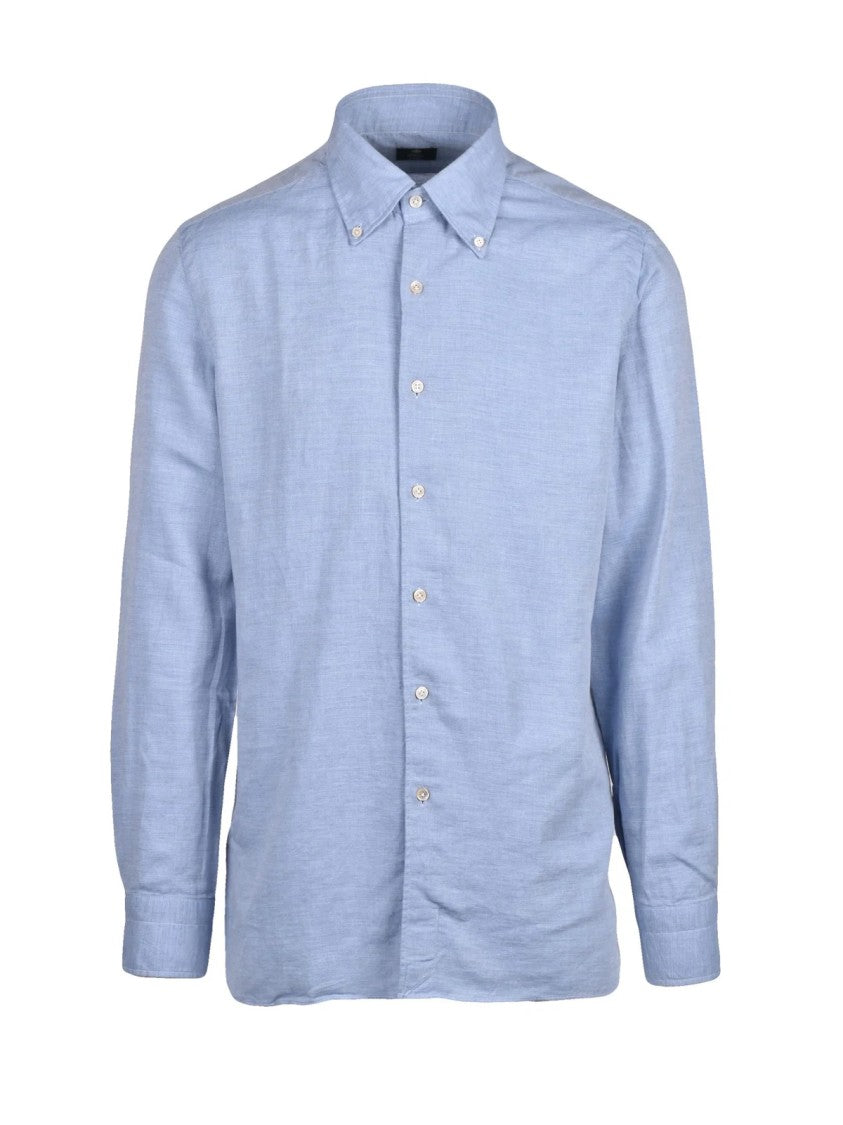 Luigi Borrelli Napoli Light Blue Cotton And Cashmere Shirt