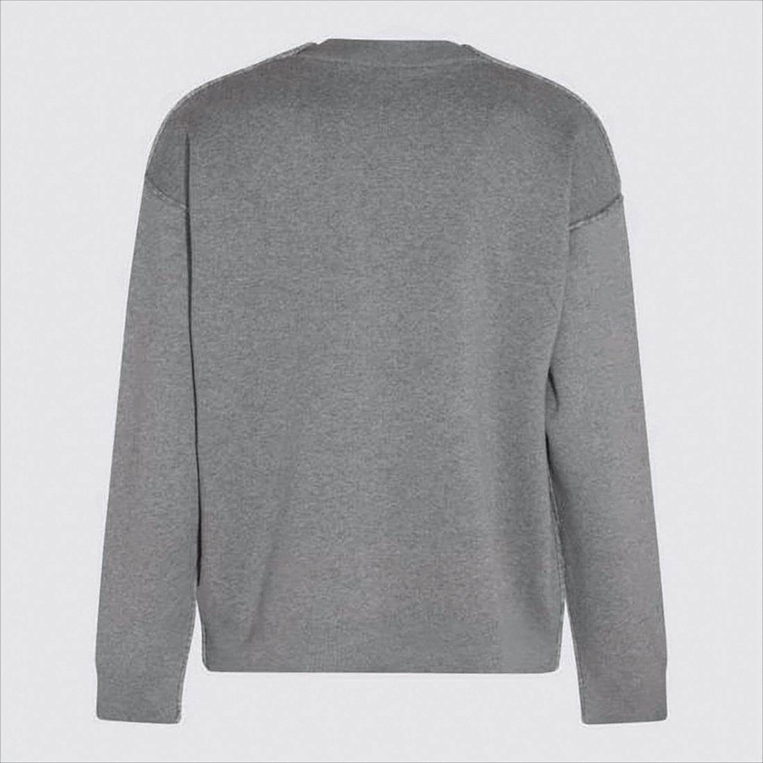 Off-White Relaxed Grey Crew Neck Sweater With Embossed Lettering