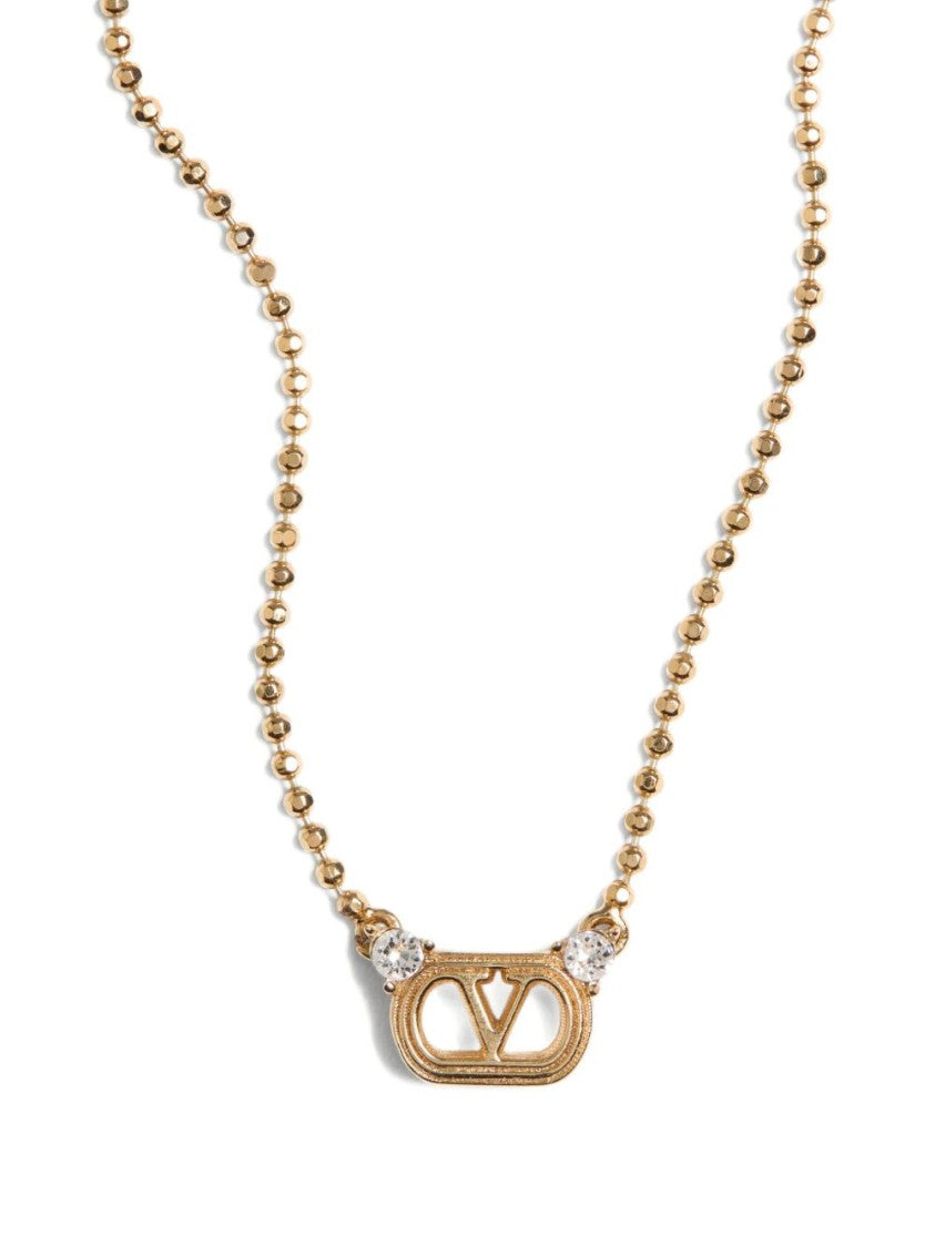 Valentino Garavani Gold Beaded Necklace Cut-Out Logo Jewelry
