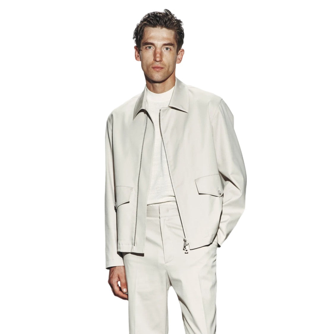 Paolo Pecora Cotton-Lyocell Off-Center Zipper Functional Casual Jacket