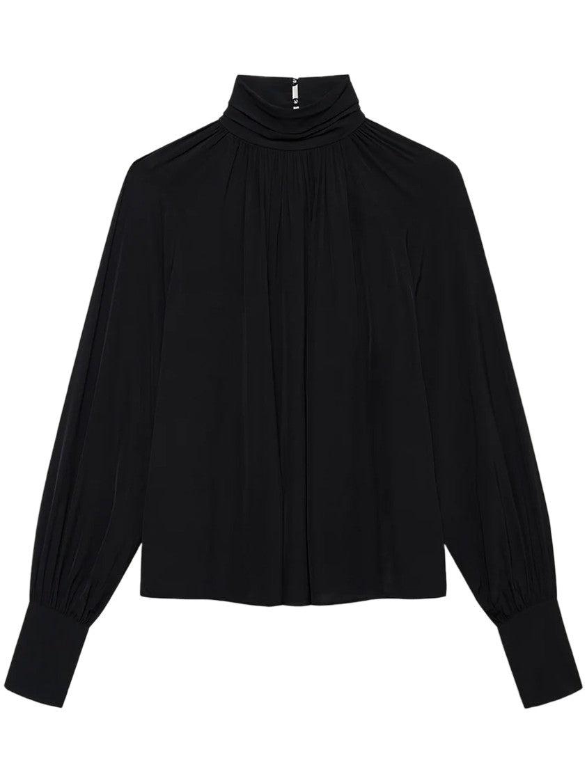 Anine Bing Gathered Neckline Knit Sweater With Dramatic Sleeves