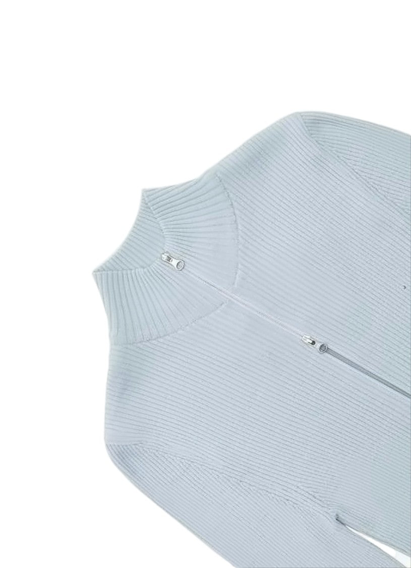 Amomento High Collar Ribbed Cardigan