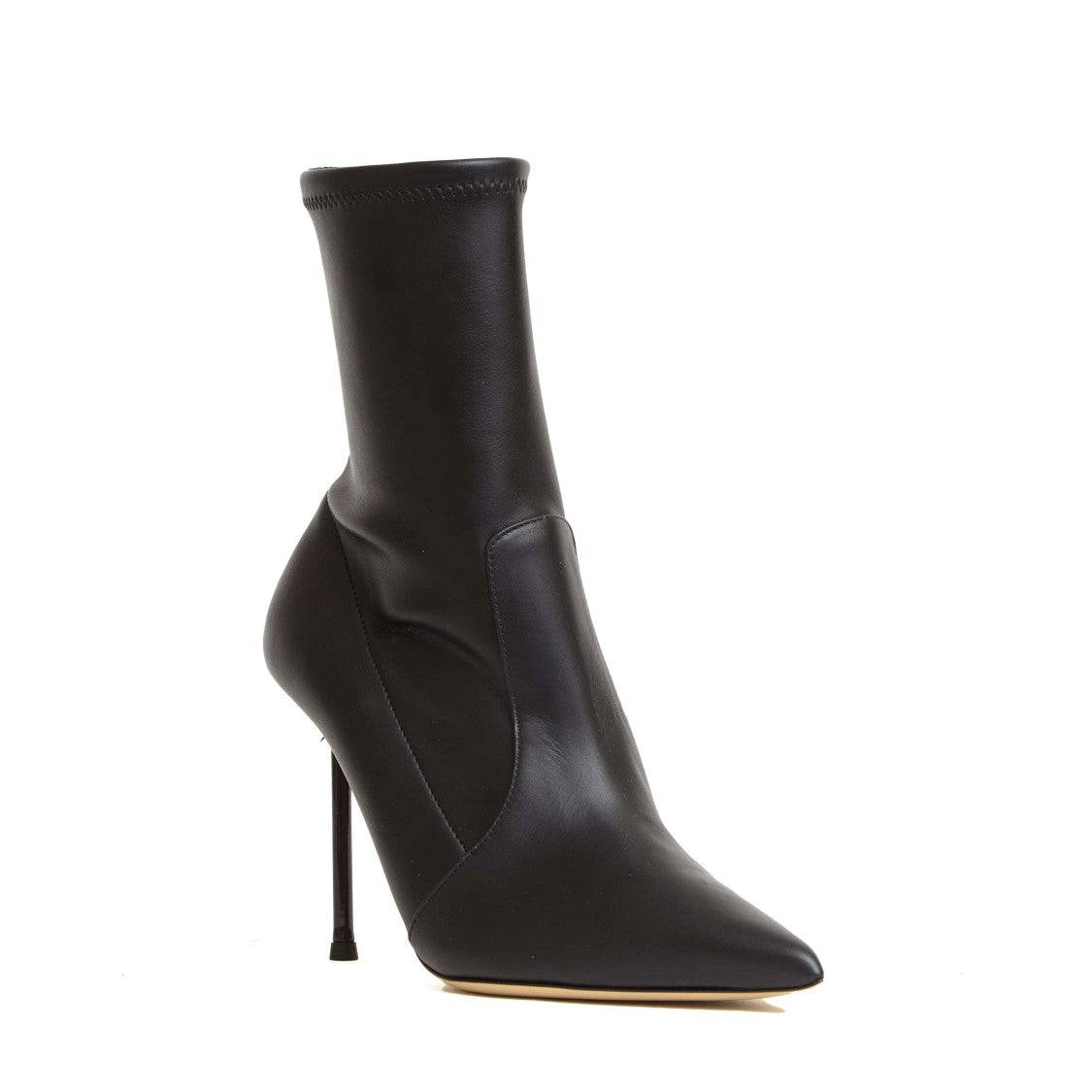 Ninalilou Elasticated Leather Ankle Boots With High Stiletto Heel