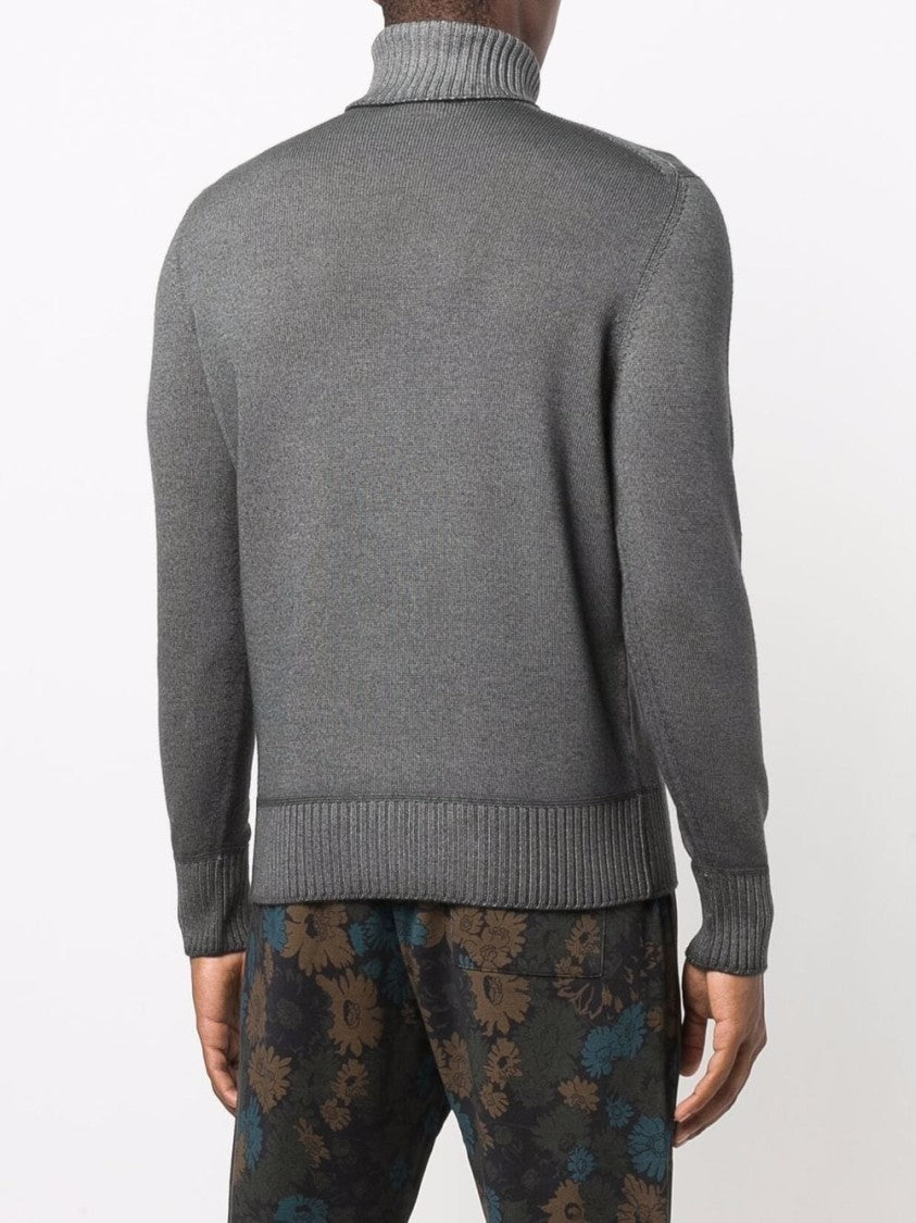 Drumohr Merino Wool Turtleneck Sweater With Ribbed Detailing And Fit