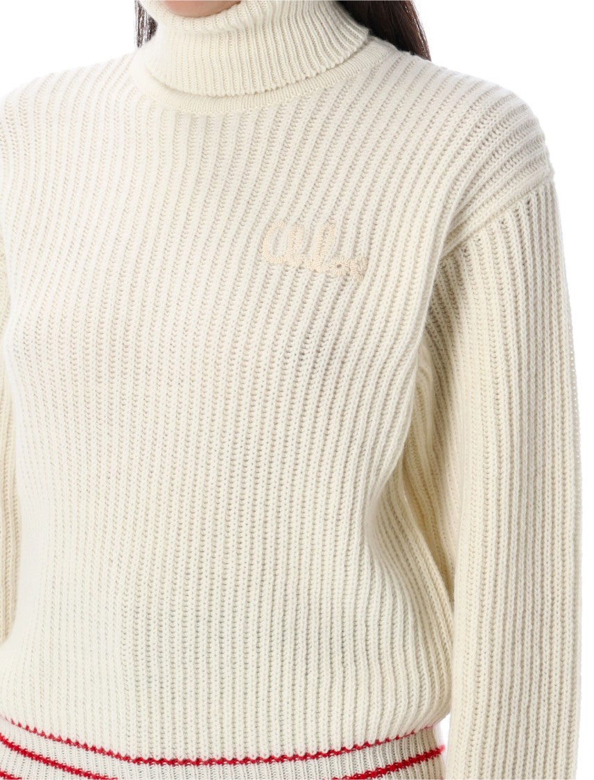Chloé High Neck Ribbed Peplum Knit Sweater