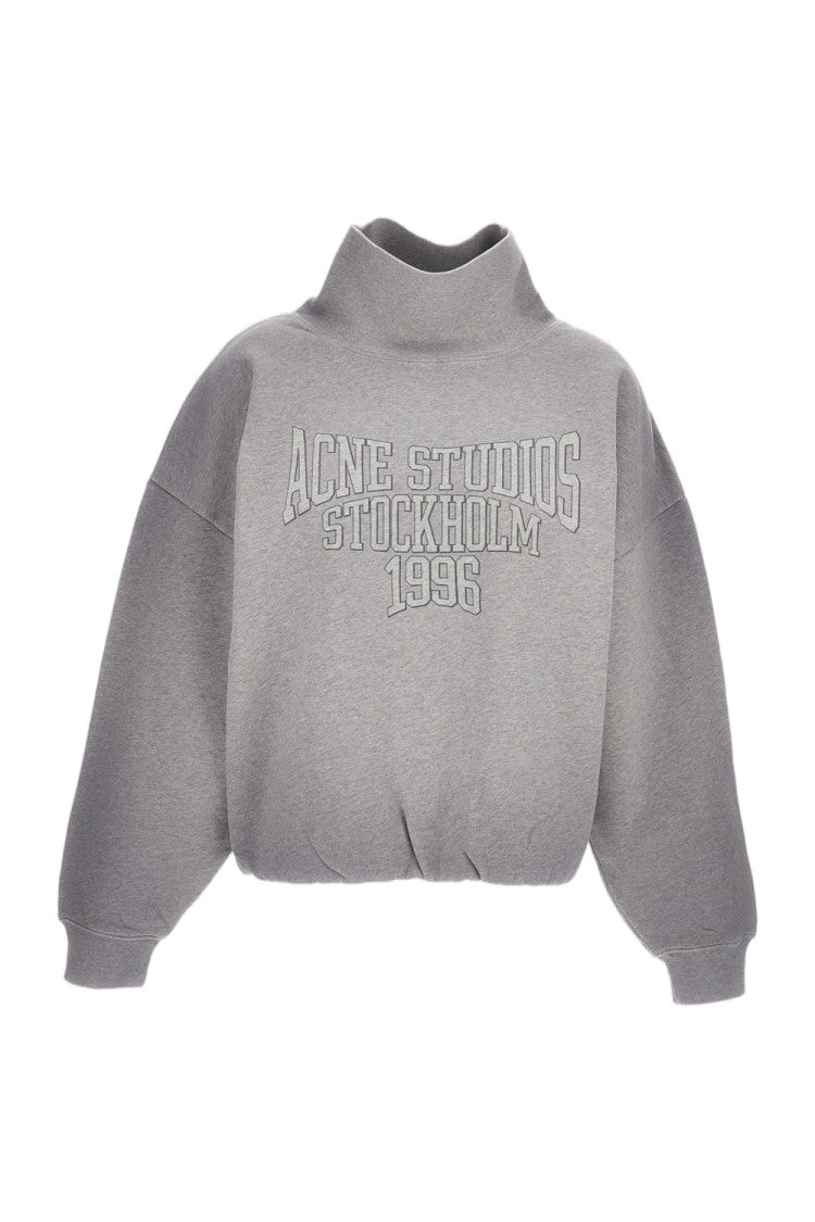 Acne Studios Cropped Grey Sweater With Raised Text And Voluminous Sleeves