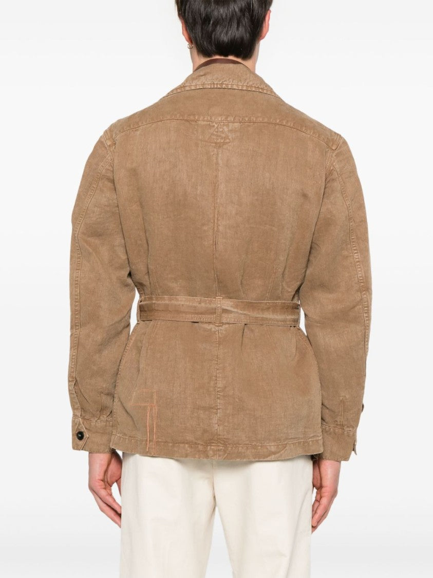 Fortela Garment-Dyed Linen Safari Jacket With Belt Detail