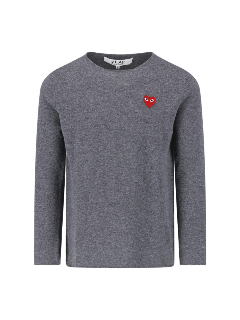 Comme Des Garçons Grey Wool Sweater With Round Neckline And Logo Embroidery