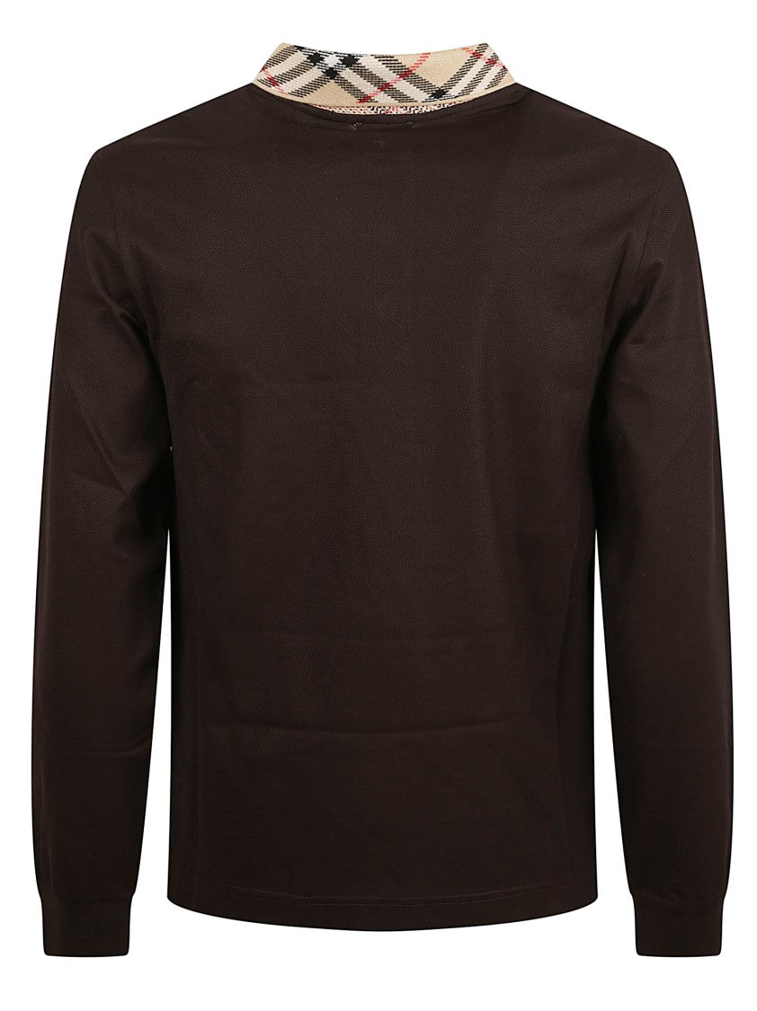 Burberry Long-Sleeve Cotton Piquet Polo With Check Embroidery